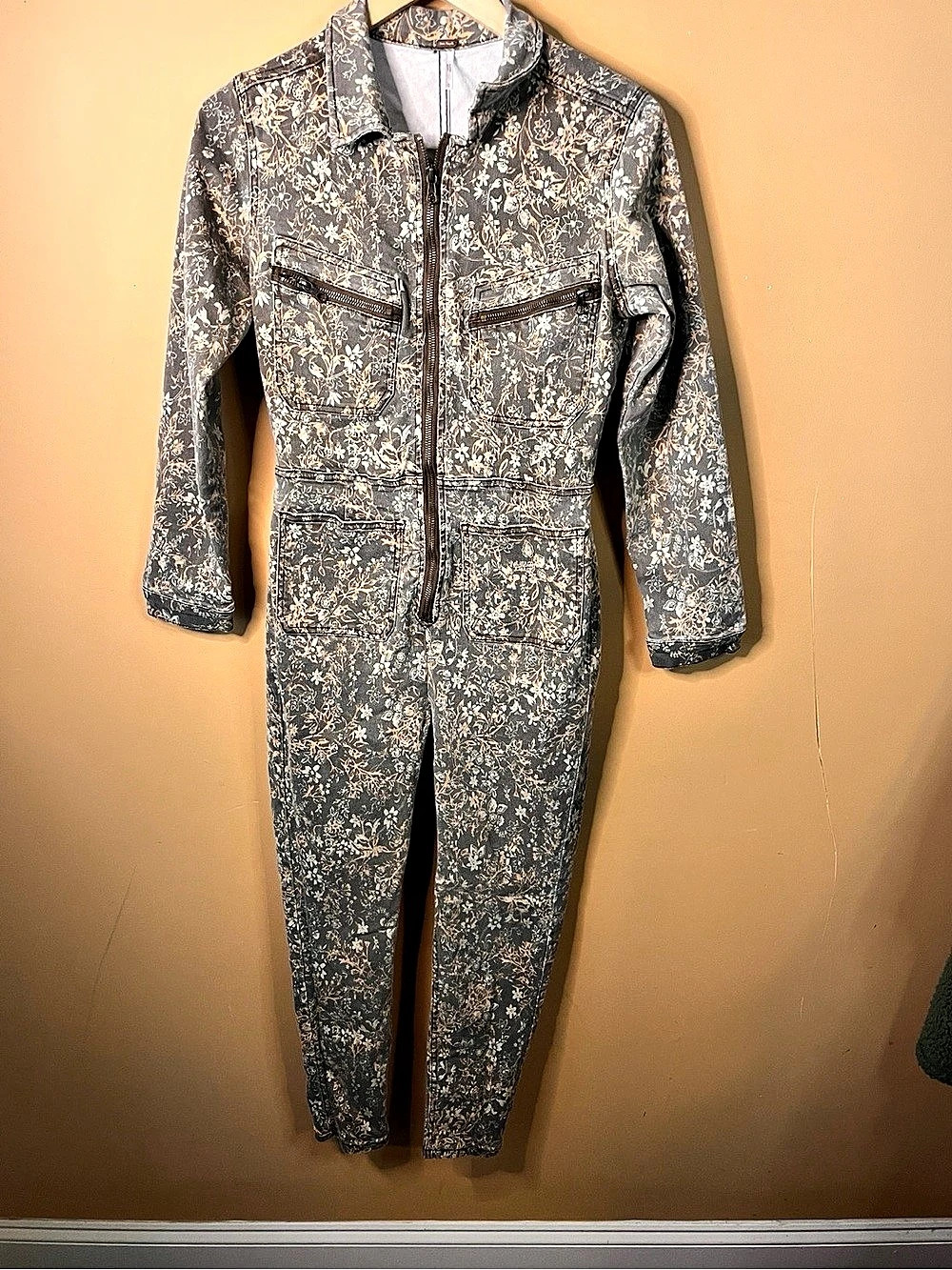 Free People Lennox Printed Jumpsuit in Gray & White